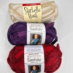 3 Red Heart Boutique Sashay Metallic Starbella Flash Yarn AMETHYST Rubies MARBLE